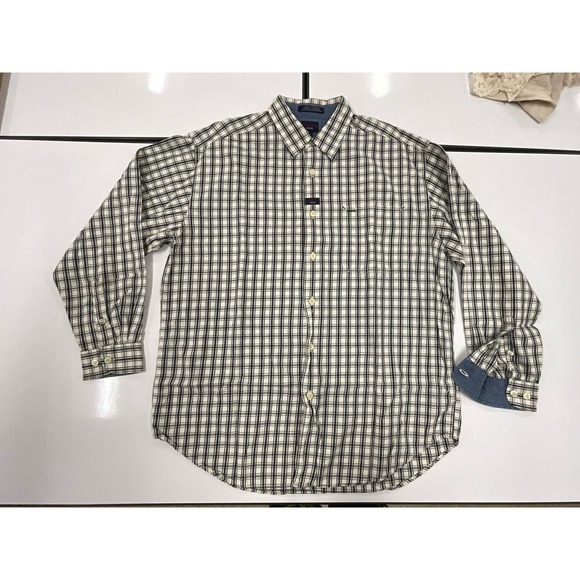 Men’s Tommy Jeans Size Large Button Up Blue White Denim Style Plaid Button Up - Picture 1 of 12